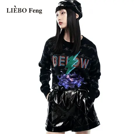 裂帛LIEBOFeng原创设计2023年宽松休闲百搭圆领刺绣提花针织毛衣图片