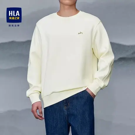HLA/海澜之家长袖t恤男士秋季新款宽松圆领保暖白色卫衣休闲上衣图片