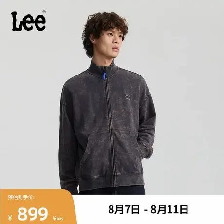 Lee商场同款25秋冬新品舒适版立领拉链水洗风格铁灰色男卫衣外套商品大图