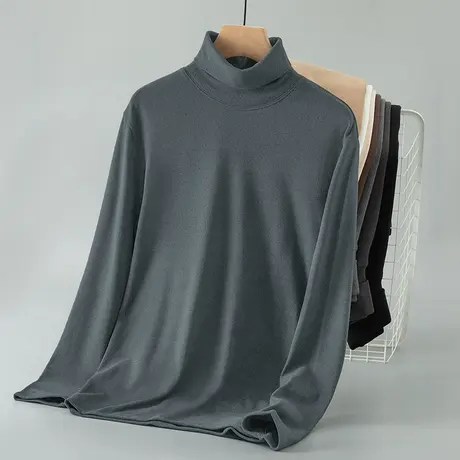 秋冬季高领打底衫德绒长袖t恤男双面绒保暖小衫内搭加绒纯色秋衣商品大图