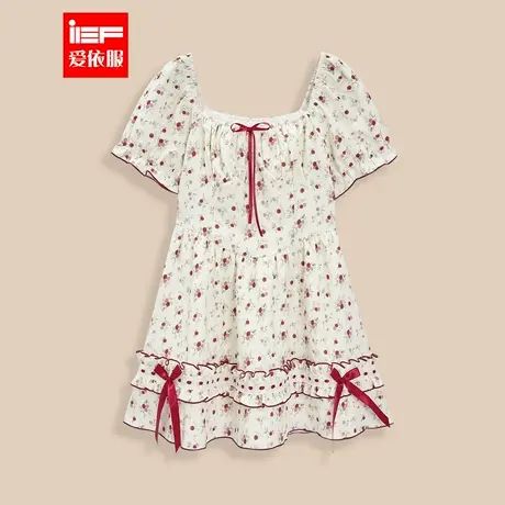 IEF/爱依服2025夏季新款法式甜美少女风碎花泡泡袖收腰显瘦连衣裙图片