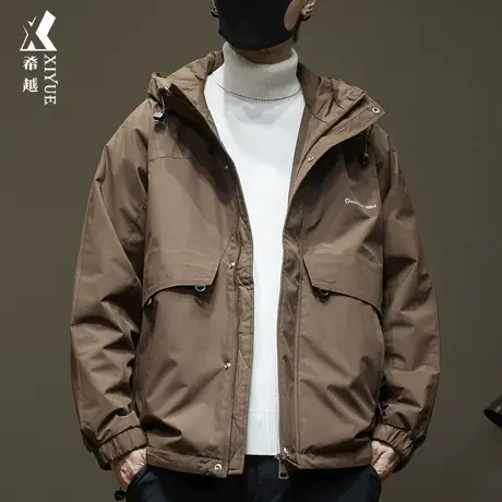 多口袋工装风棉衣外套男款秋季宽松大码户外秋冬款连帽冲锋衣夹克图片