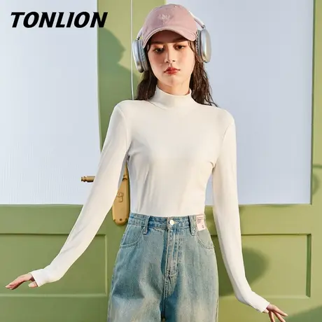 唐狮莫代尔白色半高领打底衫女2026新款春秋款显瘦修身长袖上衣VB图片