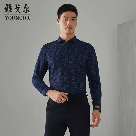 【绒面】V系雅戈尔衬衫冬季商务休闲修身棉弹保暖印花长袖衬衫商品大图