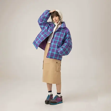 拼接格子棉服女加厚冬季外套2023新款复古面包服宽松oversize棉衣图片