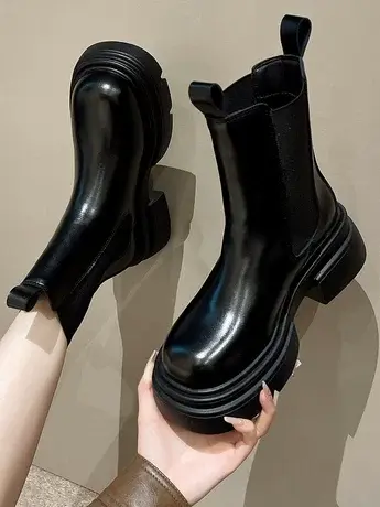 切尔西马丁靴女春秋单靴2023新款大头厚底烟管中筒靴烟筒黑色短靴商品大图