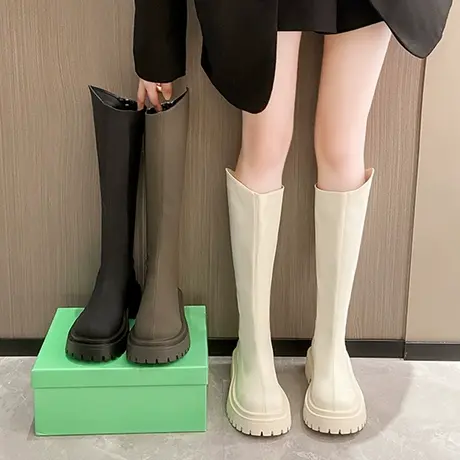 切尔西靴2023新款加绒长筒靴女鞋小个子黑色马丁靴高筒靴骑士靴子图片