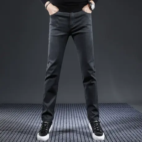 高端秋季牛仔裤男2023新款直筒宽松深灰百搭弹力水洗男士长裤中年商品大图