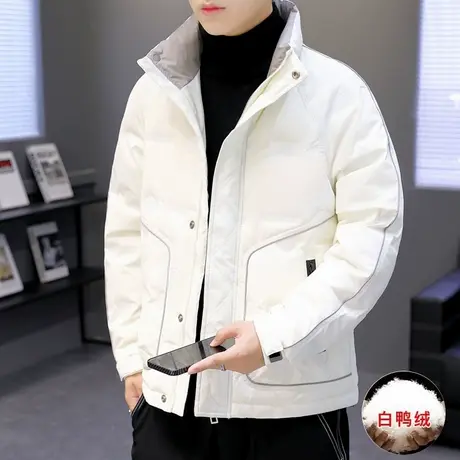 潮流立领羽绒服男士短款潮牌轻薄冬装冬季帅气加厚白鸭绒外套保暖商品大图