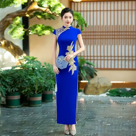 苏雅琪2023新款优雅气质复古走秀旗袍妈妈长款礼服舞台表演出服女商品大图