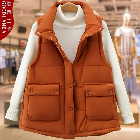 大码妈妈冬季加厚羽绒棉马甲女200斤宽松时尚立领中长款棉服外套商品大图