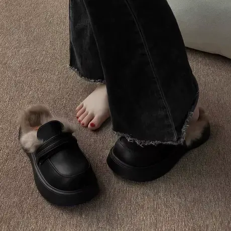 【真毛】包头毛毛拖鞋女秋冬外穿秋冬2023新款皮毛厚底棉拖半拖鞋图片