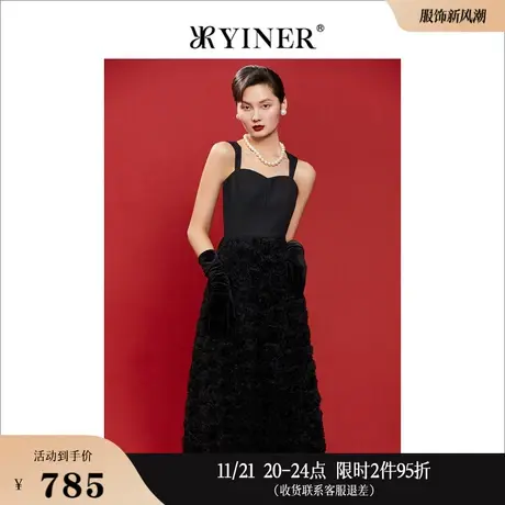 YINER音儿女装秋季设计感性感吊带含羊毛连衣裙图片