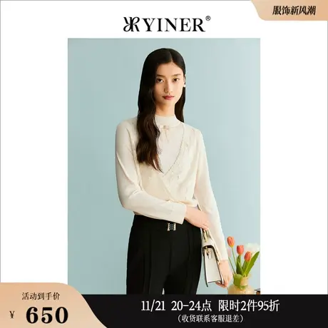[云感真丝羊毛]YINER音儿线上专选女装2023秋蝴蝶结针织衫小香风商品大图