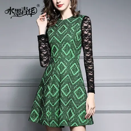 【1件7.9折】春装新款优雅气质修身蕾丝a字裙无袖背心打底连衣裙图片