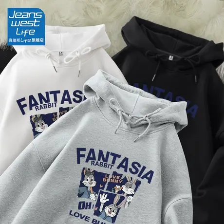 真维斯LIFE灰色美式复古卫衣女2023新款爆款连帽薄款oversize外套图片