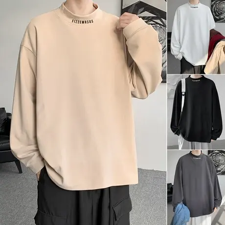 半高领德绒打底衫男春秋季新款内搭针织衫港风复古潮牌男装上衣服图片