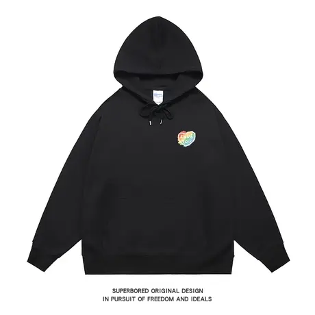 潮流简约LOVE YOU爱心印花连帽卫衣男秋冬宽松休闲情侣装上衣帽衫商品大图