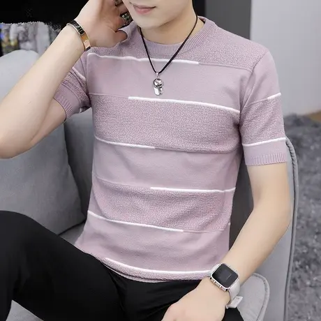 男装2025新款春季背心半截袖打底衫网红同款针织短袖毛衣半袖男潮商品大图