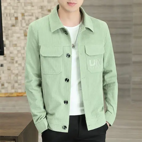 男士夹克2023春秋新款修身短款翻领加厚灯芯绒外套休闲帅气春装潮商品大图