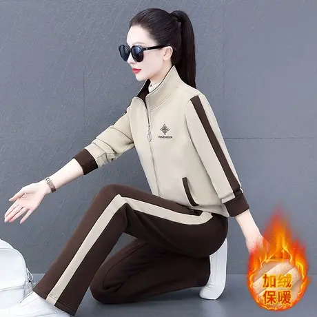 加绒加厚立领休闲运动服套装女秋冬季新款洋气减龄卫衣外套两件套商品大图