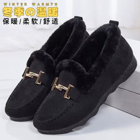 秋冬毛毛鞋女外穿防滑软底老北京布鞋妈妈棉鞋加绒保暖豆豆鞋女冬图片