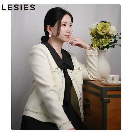 蓝色倾情2023秋冬季新品女装小香风小西服修身显瘦长袖短外套上衣图片