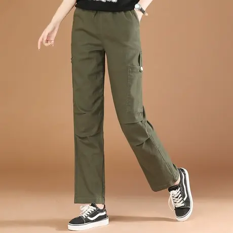 韩潮袭人松紧高腰宽松直筒休闲工装裤女2024春季新款百搭阔腿裤图片