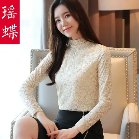 高领打底衫女士加绒加厚洋气秋冬2023新款潮长袖蕾丝上衣保暖内搭图片