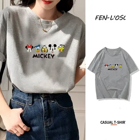 纯棉短袖t恤女2023年夏季新款学生设计感小众宽松大码卡通上衣潮商品大图