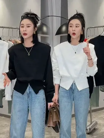 拉链开叉短款卫衣女欧货2023年春季新款时尚设计感宽松小个子上衣图片