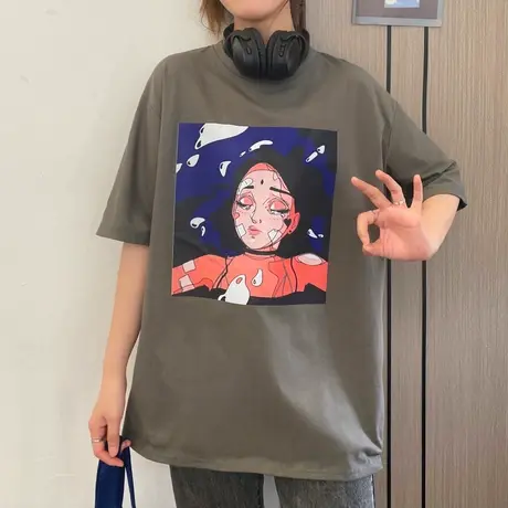 美式复古短袖t恤女夏季宽松韩版半袖ins设计感小众洋气减龄上衣服图片