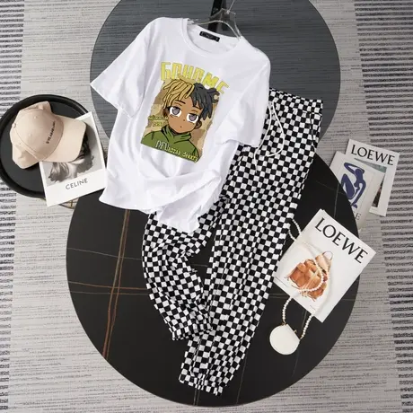 港风运动服套装跑步女夏季薄款时尚洋气短袖长裤小个子休闲两件套商品大图