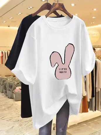 美式复古短袖仿棉t恤女大码胖mm夏季2023新款设计感300斤圆领上衣图片