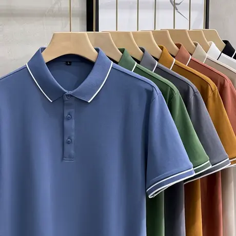 翻领t恤男夏季冰丝薄款商务男装保罗衫休闲男士短袖2023新款潮流商品大图