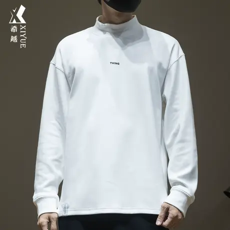 双面德绒中高领不起球打底T恤男春秋宽松大码男日系保暖长袖上衣商品大图