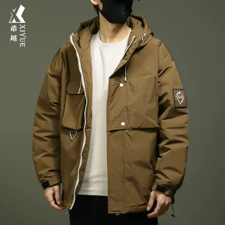希越工装棉衣男士连帽外套冬季2023新款加厚冲锋衣青年棉袄设计感商品大图