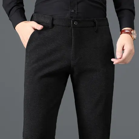 秋冬季加厚毛呢男裤商务西裤子男士休闲裤中年爸爸西装裤2023新款商品大图