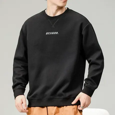 男款春季潮牌痞帅黑色圆领卫衣春秋款无帽重磅长袖上衣服春天男装商品大图