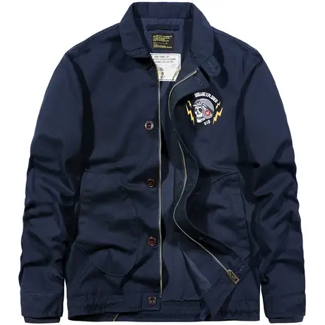 VIP翻领夹克男春秋季美式复古原创印花宽松纯棉休闲工装外套潮牌商品大图