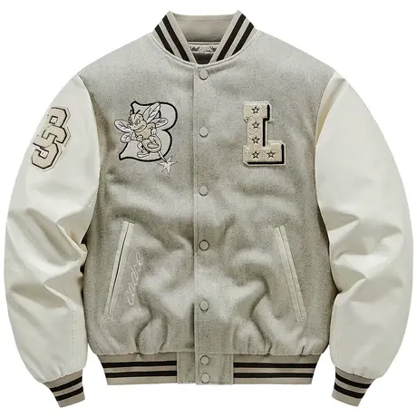 VIP毛巾绣棒球服男棉衣美式复古vibe风拼接羊毛呢夹克情侣外套潮商品大图