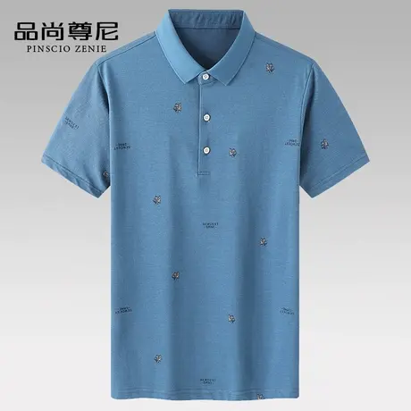 中老年爸爸短袖t恤丝光棉满身老虎印花款polo衫男士夏装2022新款商品大图