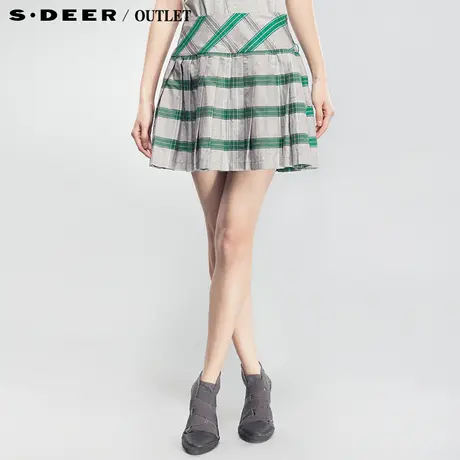 【品牌团】sdeer圣迪奥夏装学院风格纹百褶裙半身裙短裙2281308图片