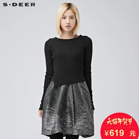 sdeer圣迪奥女装冬装撞色针织拼接两件套漆印连衣裙S16481261👽图片