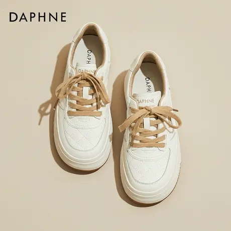 达芙妮女鞋2022春季新款圆头百搭厚底小白鞋女真皮爆款休闲板鞋女商品大图