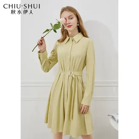 秋水伊人2021年春装新款女装简约设计感中长高腰连衣裙修身裙子女图片