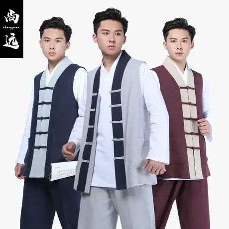 尚远春夏苎麻透气马甲背心伽蓝褂僧服僧人马夹僧装僧衣上衣商品大图