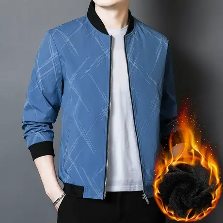 秋冬季男士加绒棒球领上衣2024新款男装潮牌外穿休闲夹克外套春秋商品大图