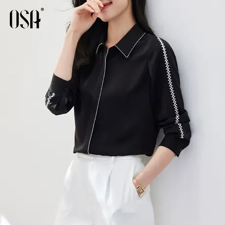 OSA欧莎法式黑色长袖衬衫女早春季2023年新款设计感小众衬衣上衣商品大图