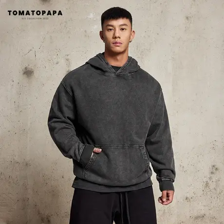 TOMATOPAPA原创秋季潮牌美式连帽卫衣男宽松百搭休闲圆领卫衣外套商品大图